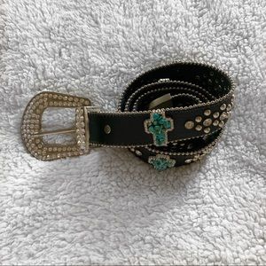 Black Rhinestone/Turquoise Embellished Belt